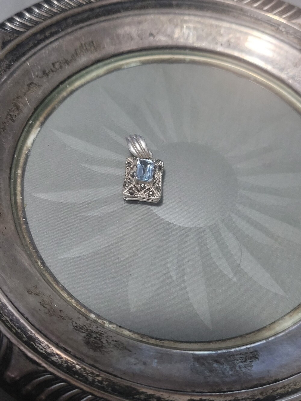 Sterling Silver Blue Topaz Rectangular Pendant